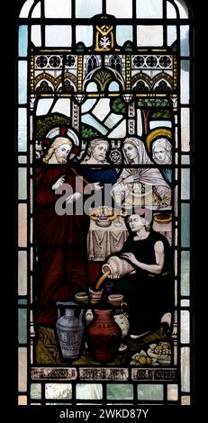 Die Hochzeit in Cana Buntglas, St. Augustine`s Church, Edgbaston, Birmingham, Großbritannien Stockfoto